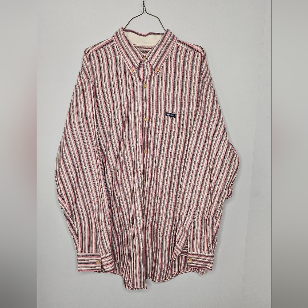 Mens 90s Vintage Chap Striped Long Sleeve Casual Button Up - size Large